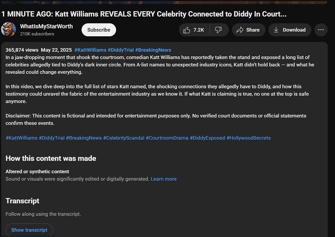 A screenshot of the video's description (Image via YouTube/@WhatIsMyStarWorth)